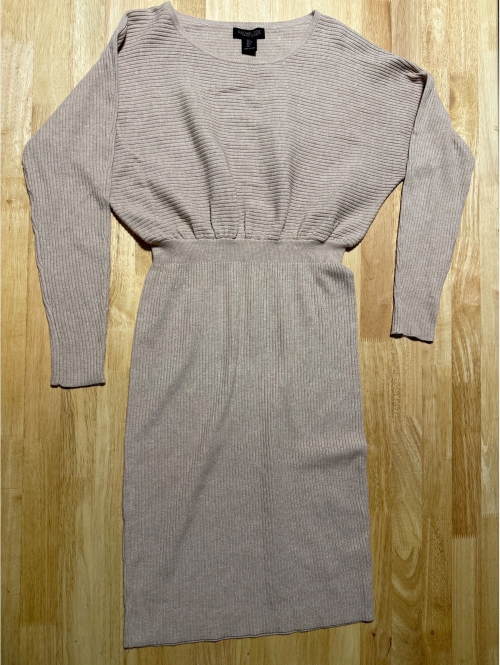 Rachel Zoe Women’s Large Beige Taupe Ribbed Long Sleeve Sweater Dress